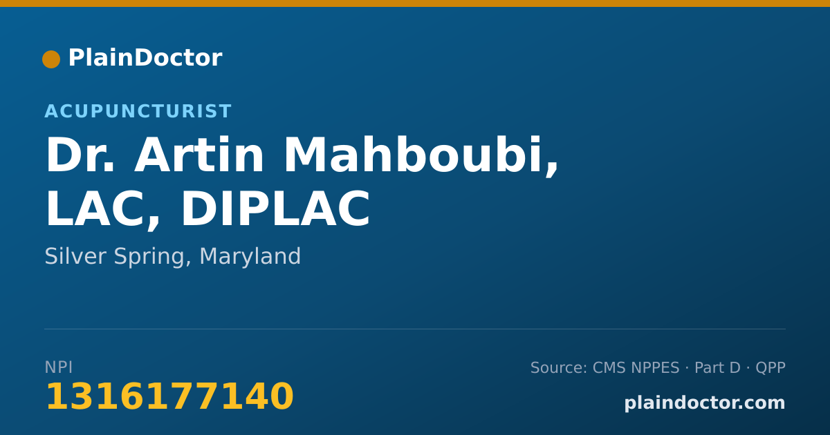 Shareable card for Artin Mahboubi, LAC, DIPLAC - Acupuncturist, Silver Spring, MD