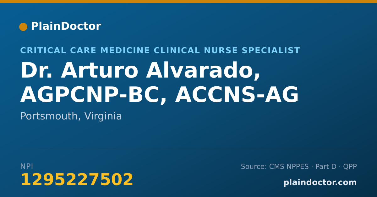 Shareable card for Arturo Alvarado, AGPCNP-BC, ACCNS-AG - Critical Care Medicine Clinical Nurse Specialist, Portsmouth, VA