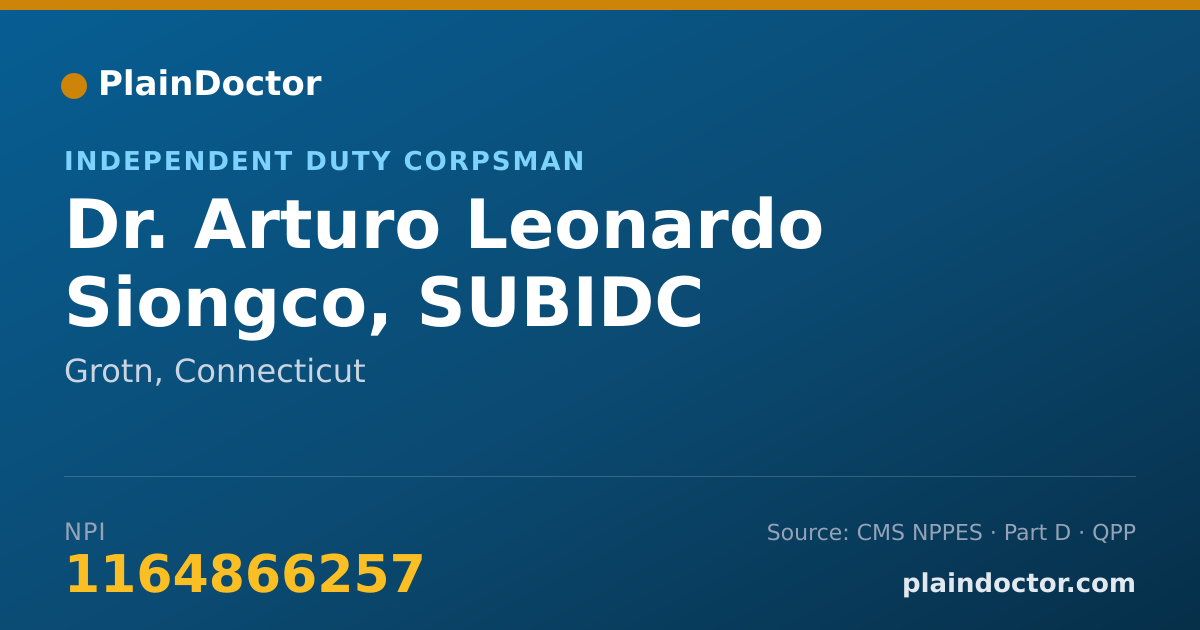 Shareable card for Arturo Leonardo Siongco, SUBIDC - Independent Duty Corpsman, Grotn, CT