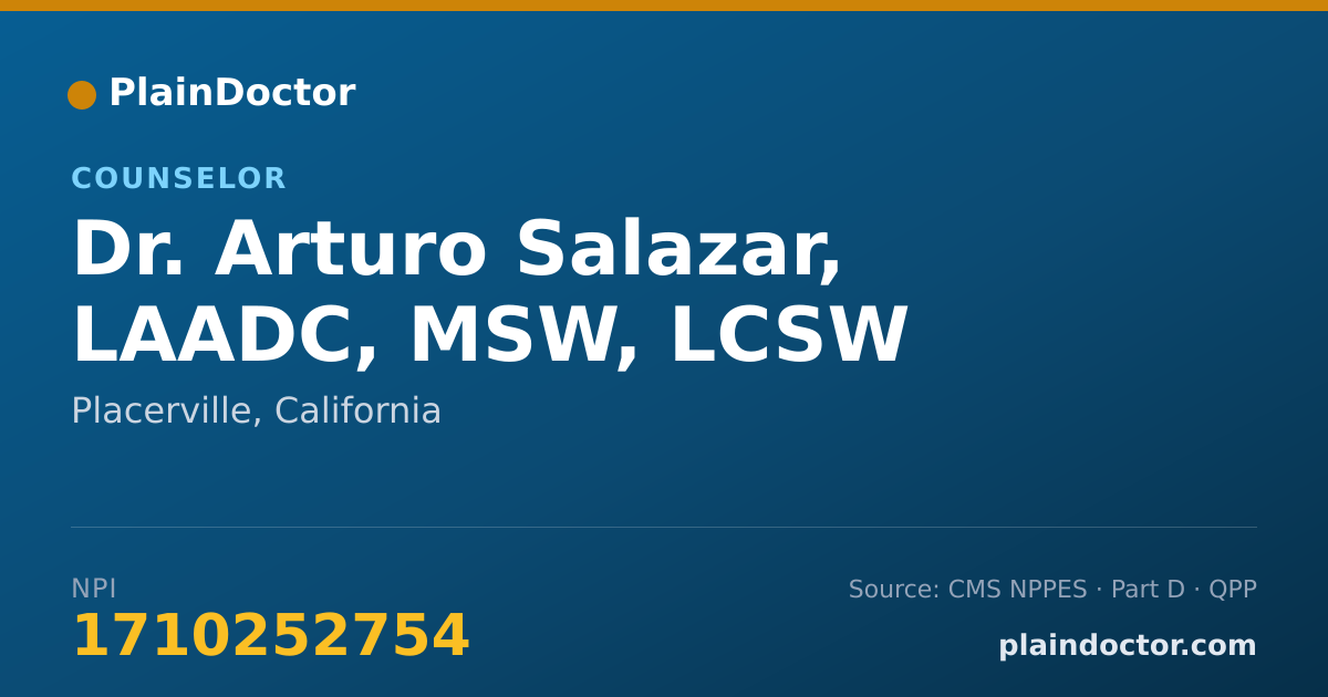 Shareable card for Arturo Salazar, LAADC, MSW, LCSW - Counselor, Placerville, CA
