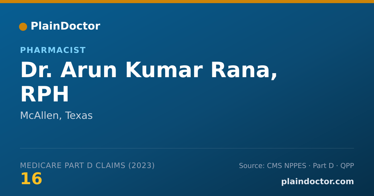 Shareable card for Arun Kumar Rana, RPH - Pharmacist, McAllen, TX