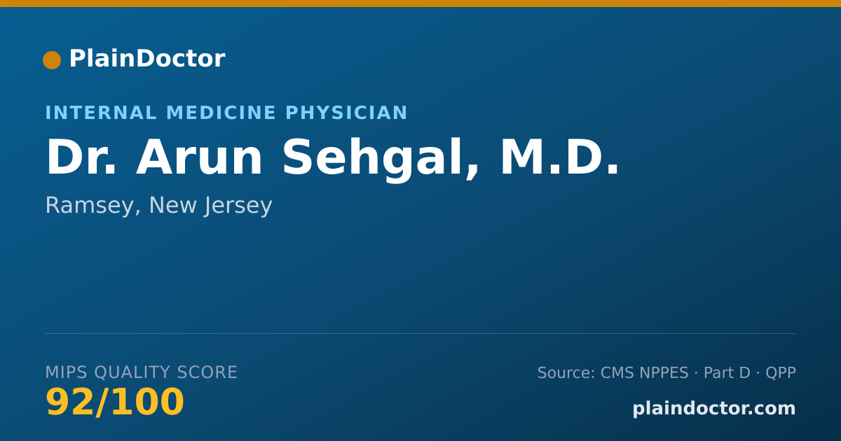 Shareable card for Arun Sehgal, M.D. - Internal Medicine Physician, Ramsey, NJ