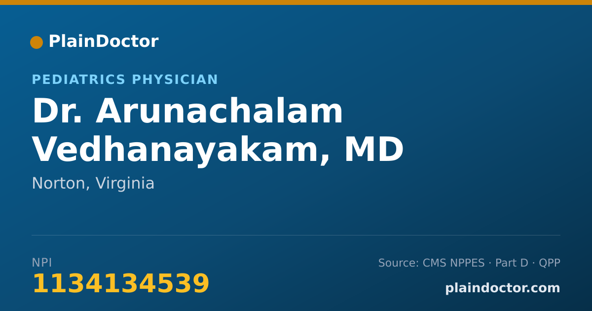 Shareable card for Arunachalam Vedhanayakam, MD - Pediatrics Physician, Norton, VA