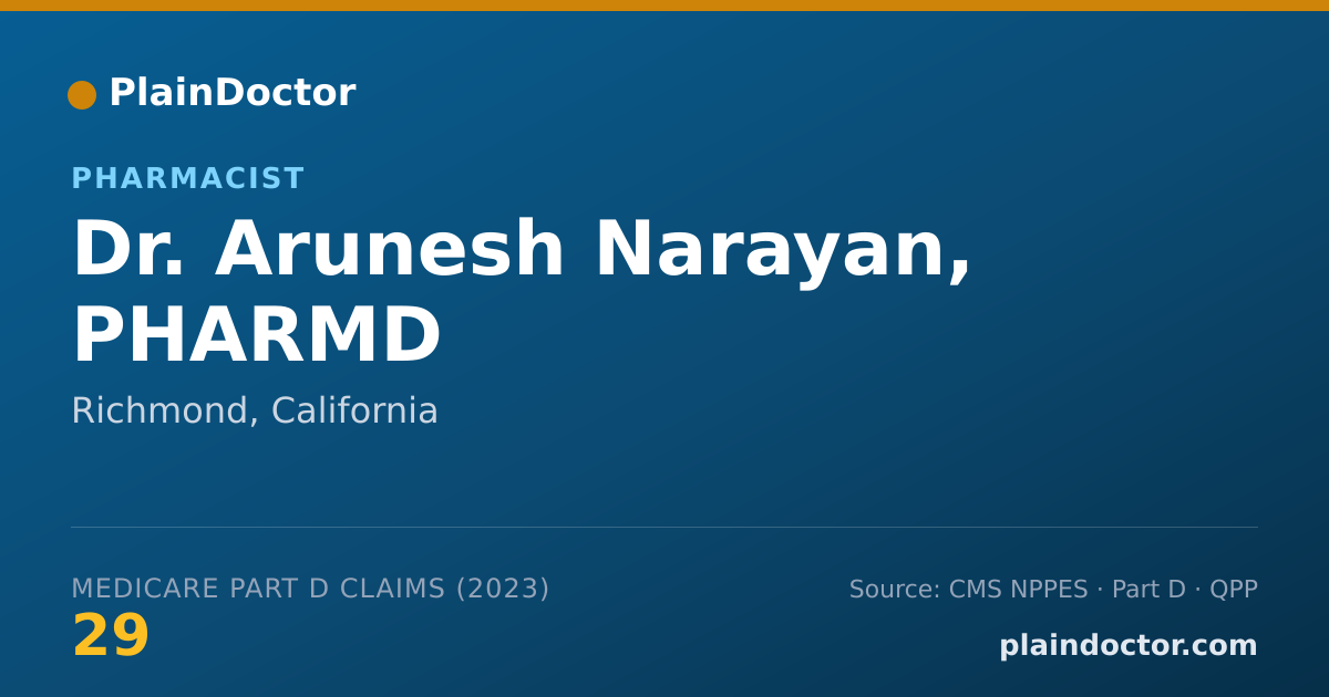 Shareable card for Arunesh Narayan, PHARMD - Pharmacist, Richmond, CA