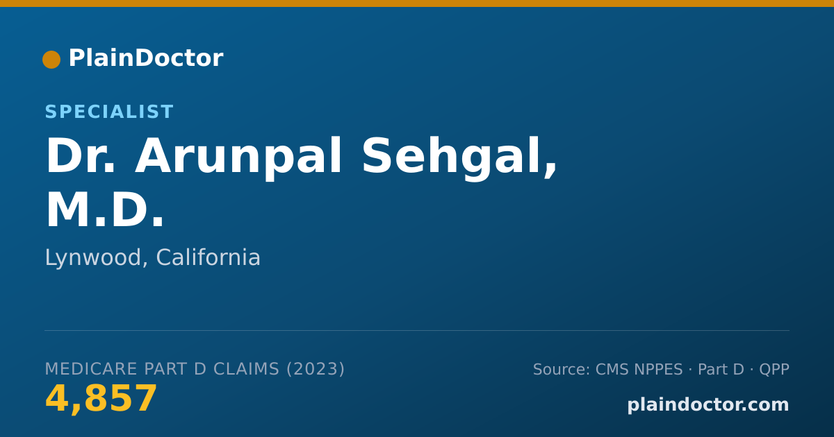 Shareable card for Arunpal Sehgal, M.D. - Specialist, Lynwood, CA