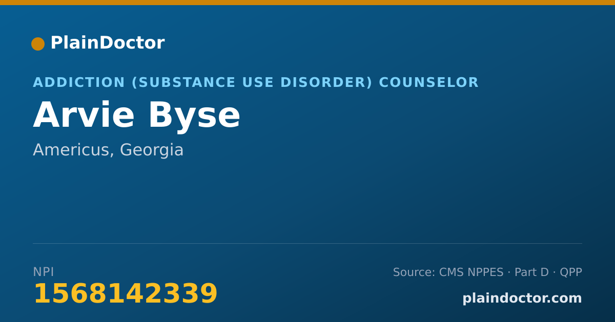 Shareable card for Arvie Byse - Addiction (Substance Use Disorder) Counselor, Americus, GA