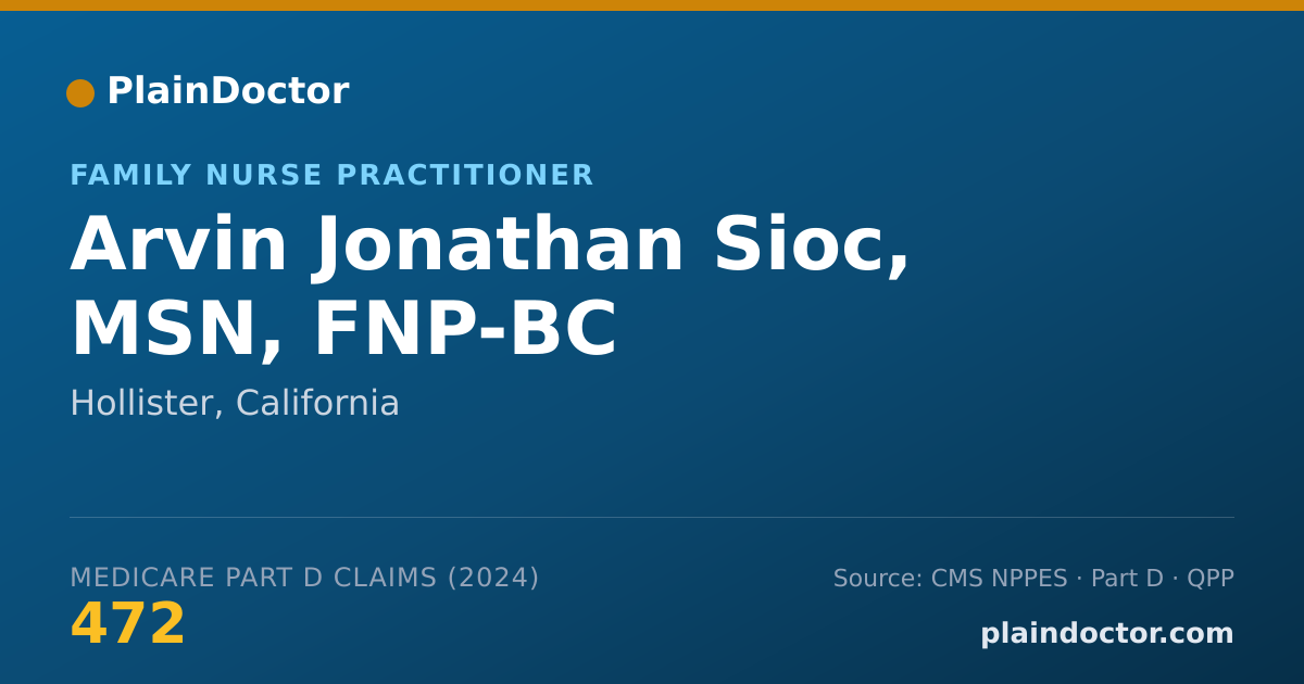 Shareable card for Arvin Jonathan Sioc, MSN, FNP-BC - Family Nurse Practitioner, Hollister, CA