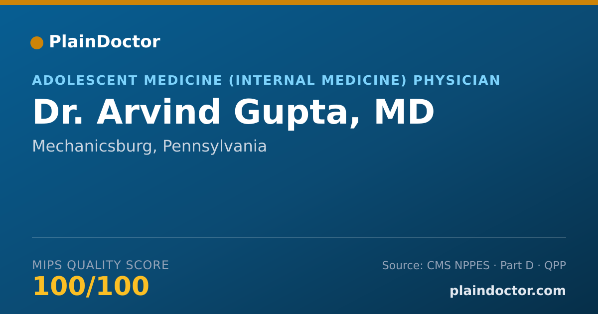 Shareable card for Arvind Gupta, MD - Adolescent Medicine (Internal Medicine) Physician, Mechanicsburg, PA