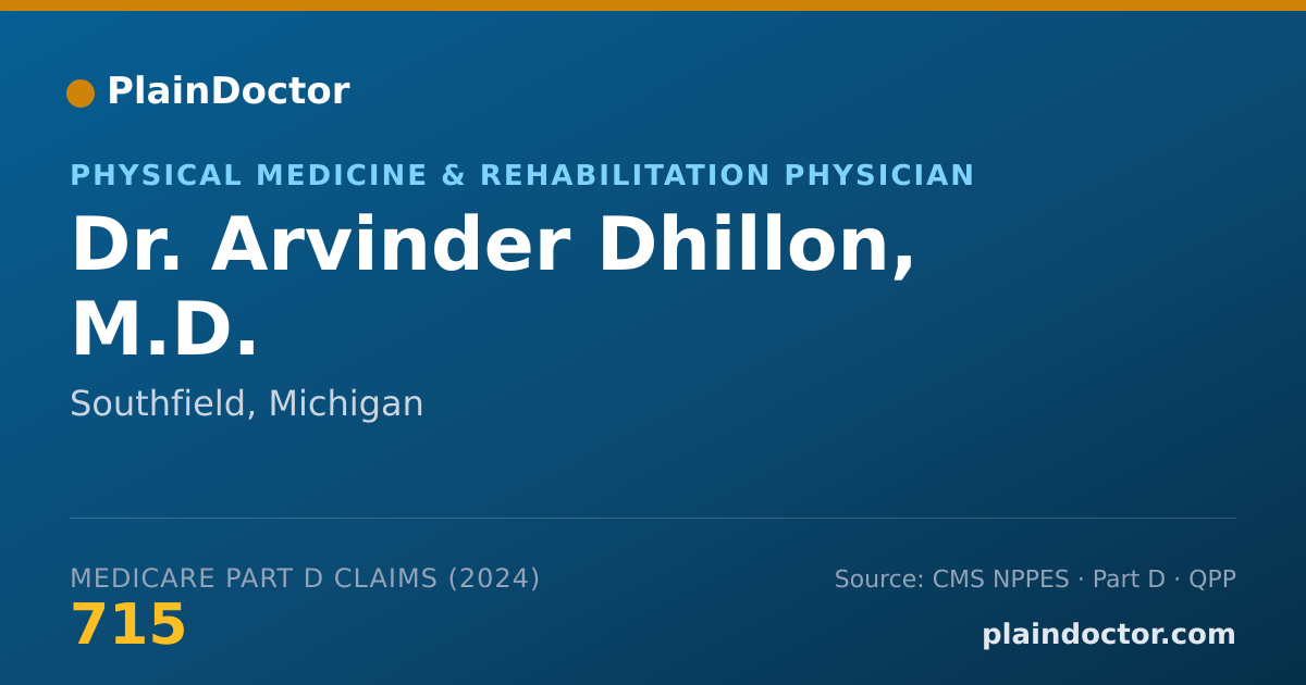 Shareable card for Arvinder Dhillon, M.D. - Physical Medicine & Rehabilitation Physician, Southfield, MI