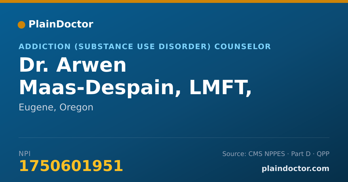 Shareable card for Arwen Maas-Despain, LMFT, QMHP - Addiction (Substance Use Disorder) Counselor, Eugene, OR