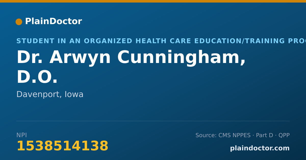 Shareable card for Arwyn Cunningham, D.O. - Student in an Organized Health Care Education/Training Program, Davenport, IA