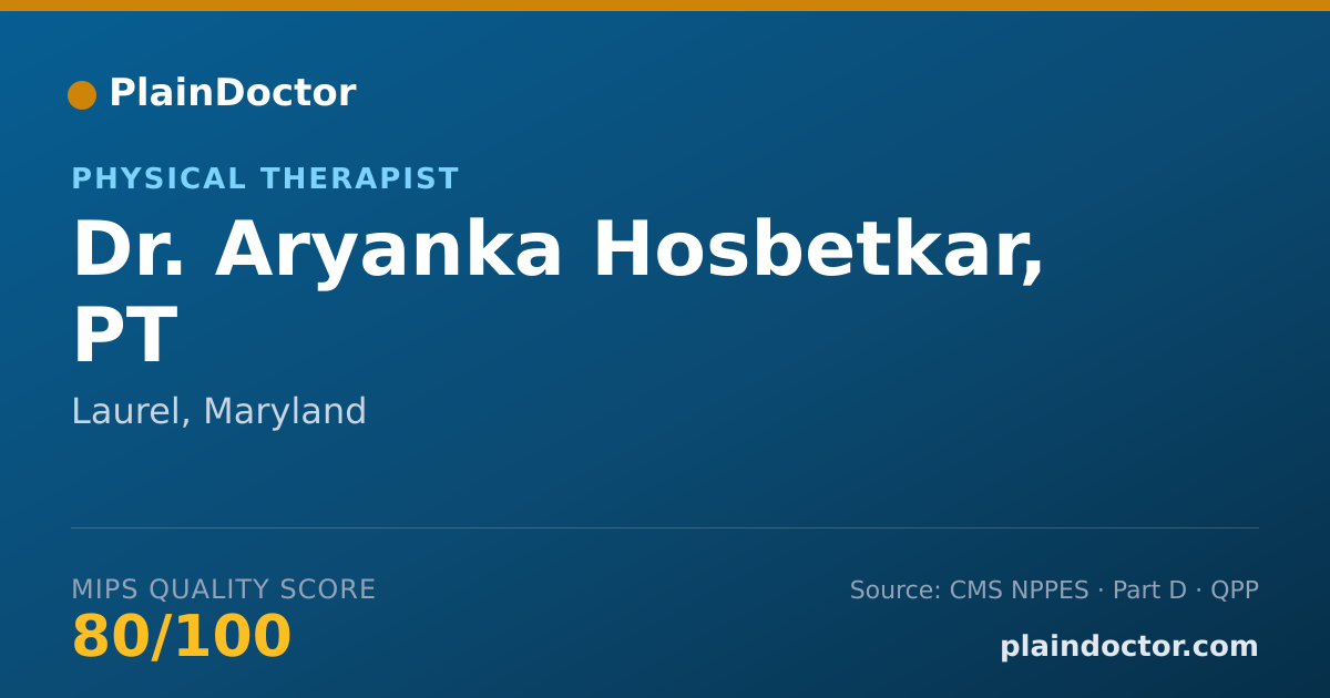Shareable card for Aryanka Hosbetkar, PT - Physical Therapist, Laurel, MD