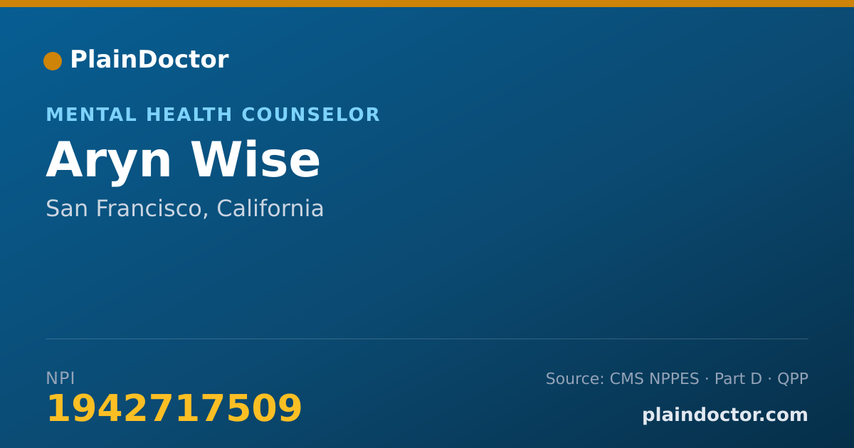 Shareable card for Aryn Wise - Mental Health Counselor, San Francisco, CA