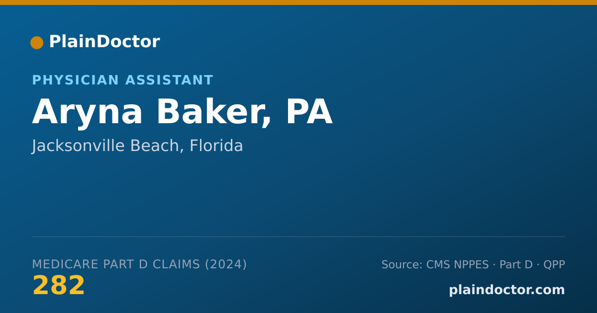 Shareable card for Aryna Baker, PA - Physician Assistant, Jacksonville Beach, FL