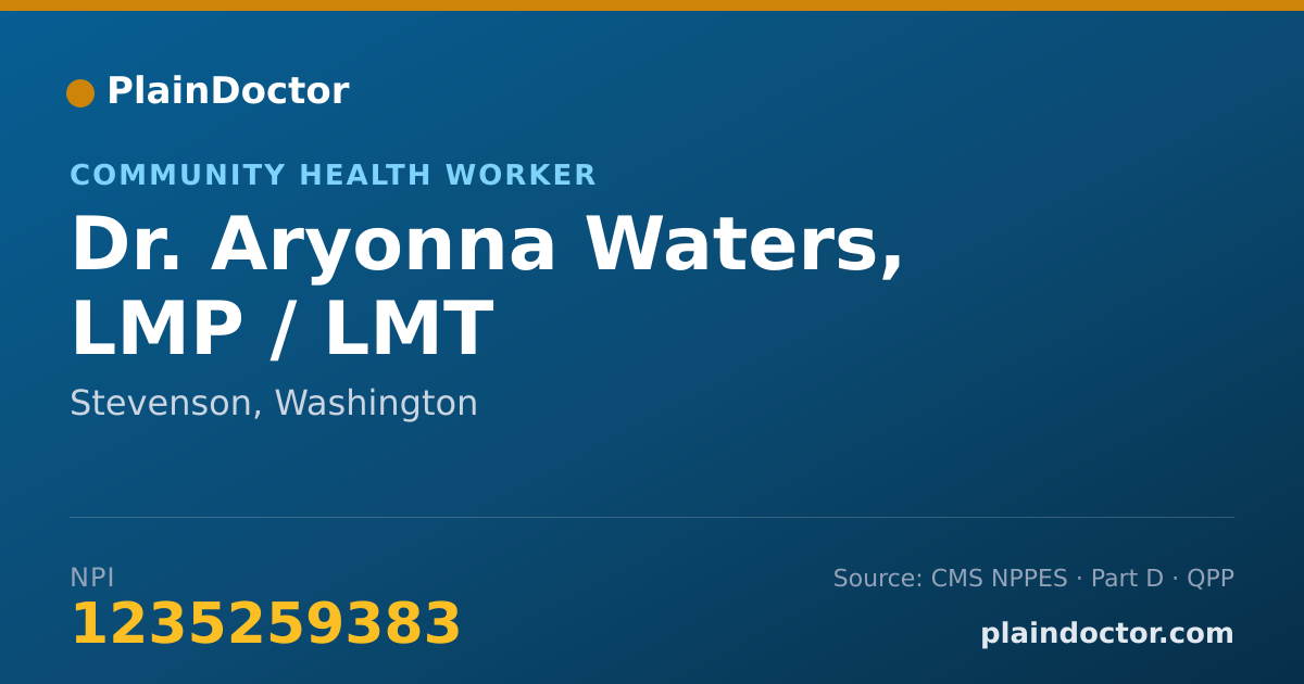 Shareable card for Aryonna Waters, LMP / LMT - Community Health Worker, Stevenson, WA