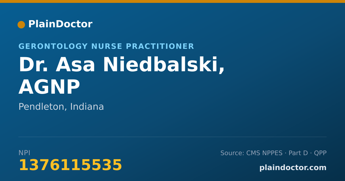 Shareable card for Asa Niedbalski, AGNP - Gerontology Nurse Practitioner, Pendleton, IN