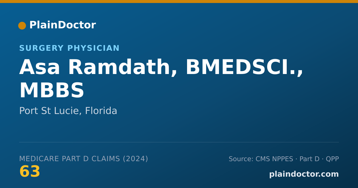 Shareable card for Asa Ramdath, BMEDSCI., MBBS - Surgery Physician, Port St Lucie, FL