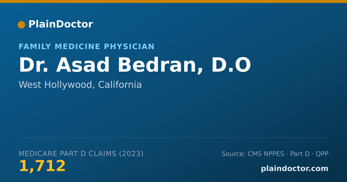 Shareable card for Asad Bedran, D.O - Family Medicine Physician, West Hollywood, CA