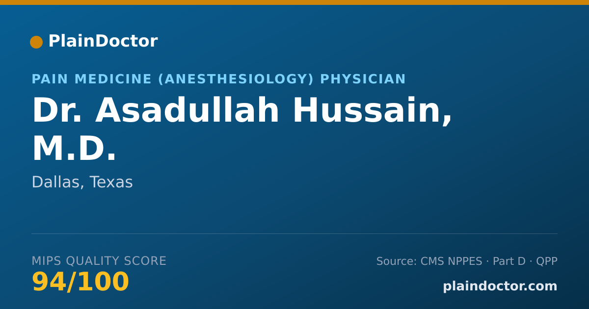 Shareable card for Asadullah Hussain, M.D. - Pain Medicine (Anesthesiology) Physician, Dallas, TX