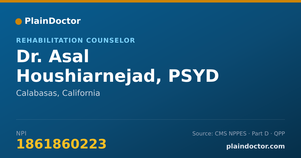 Shareable card for Asal Houshiarnejad, PSYD - Rehabilitation Counselor, Calabasas, CA