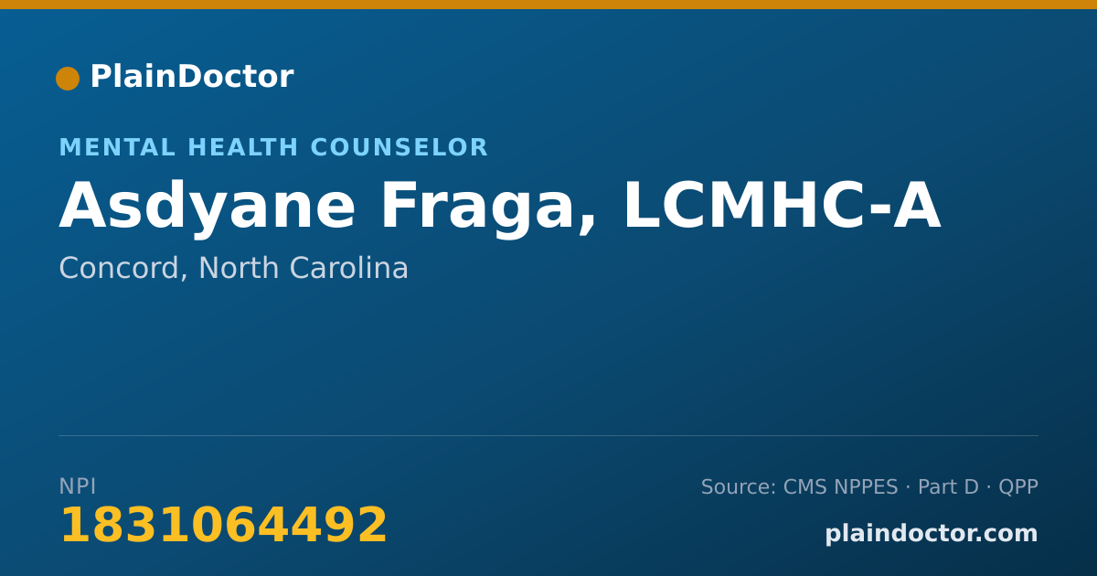 Shareable card for Asdyane Fraga, LCMHC-A - Mental Health Counselor, Concord, NC