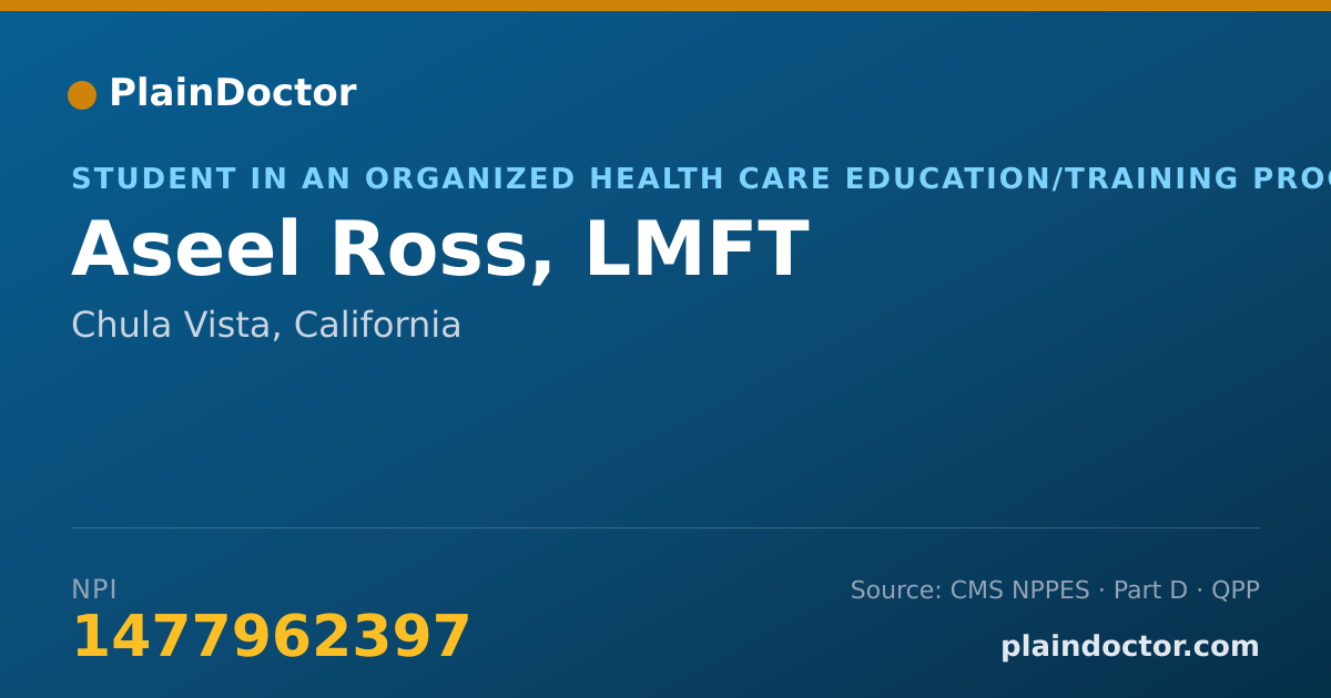 Shareable card for Aseel Ross, LMFT - Student in an Organized Health Care Education/Training Program, Chula Vista, CA