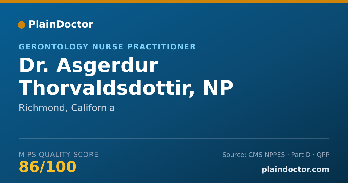 Shareable card for Asgerdur Thorvaldsdottir, NP - Gerontology Nurse Practitioner, Richmond, CA