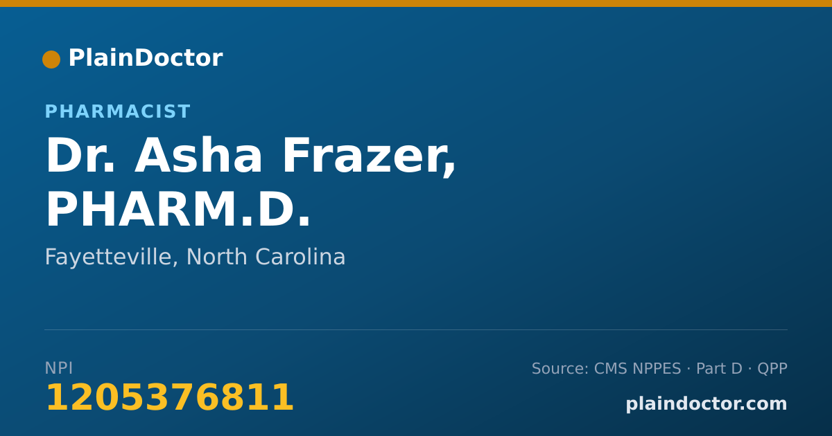 Shareable card for Asha Frazer, PHARM.D. - Pharmacist, Fayetteville, NC
