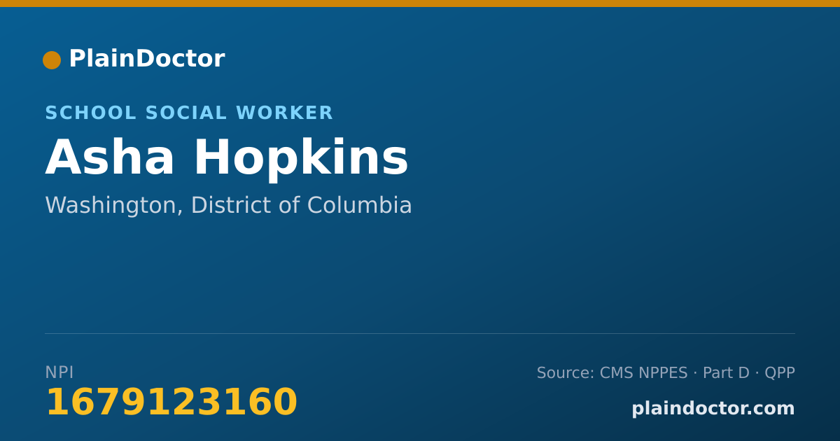 Shareable card for Asha Hopkins - School Social Worker, Washington, DC
