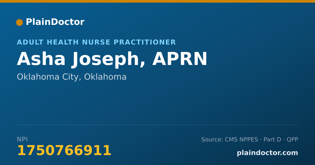 Shareable card for Asha Joseph, APRN - Adult Health Nurse Practitioner, Oklahoma City, OK