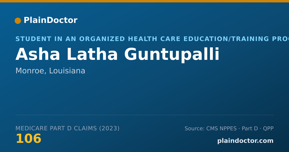 Shareable card for Asha Latha Guntupalli - Student in an Organized Health Care Education/Training Program, Monroe, LA
