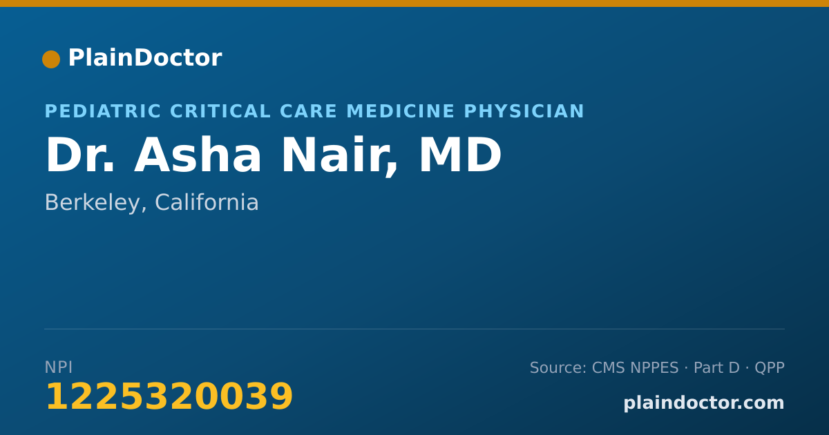 Shareable card for Asha Nair, MD - Pediatrics Physician, Palo Alto, CA