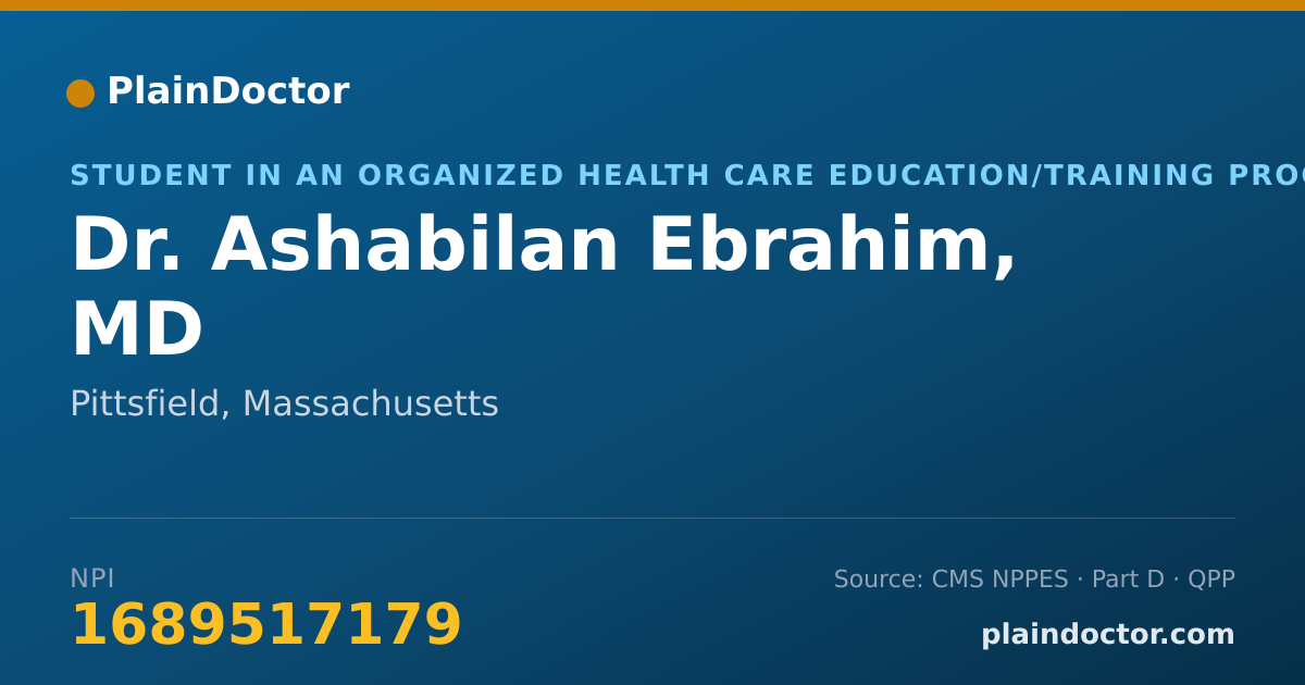 Shareable card for Ashabilan Ebrahim, MD - Student in an Organized Health Care Education/Training Program, Pittsfield, MA