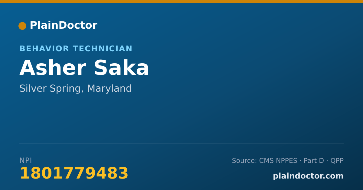 Shareable card for Asher Saka - Behavior Technician, Silver Spring, MD