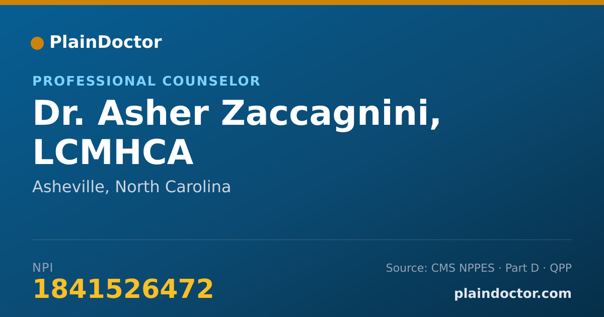 Shareable card for Asher Zaccagnini, LCMHCA - Professional Counselor, Asheville, NC