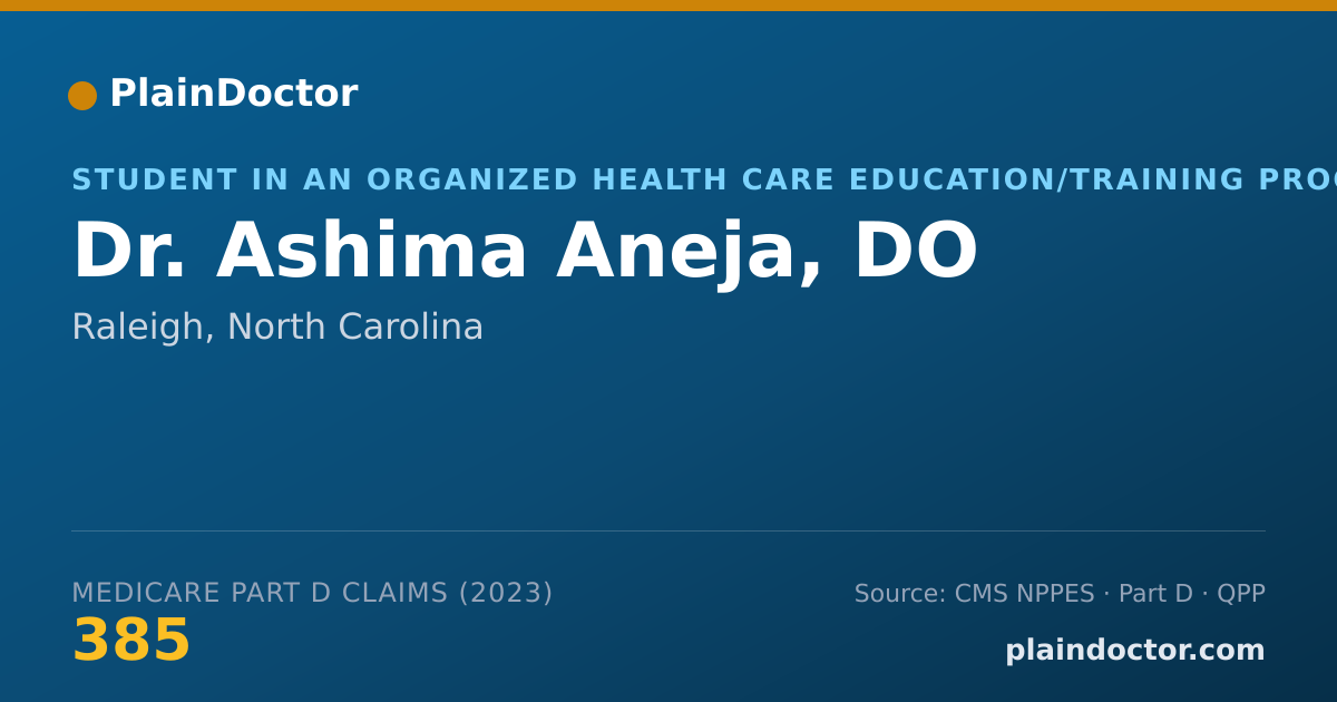 Shareable card for Ashima Aneja, DO - Student in an Organized Health Care Education/Training Program, Raleigh, NC