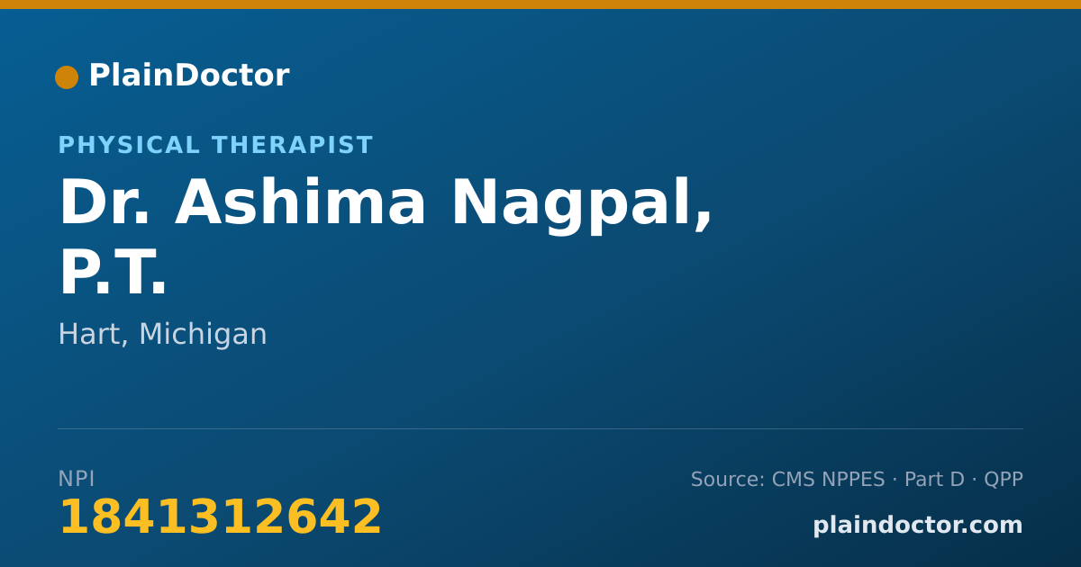 Shareable card for Ashima Nagpal, P.T. - Physical Therapist, Hart, MI