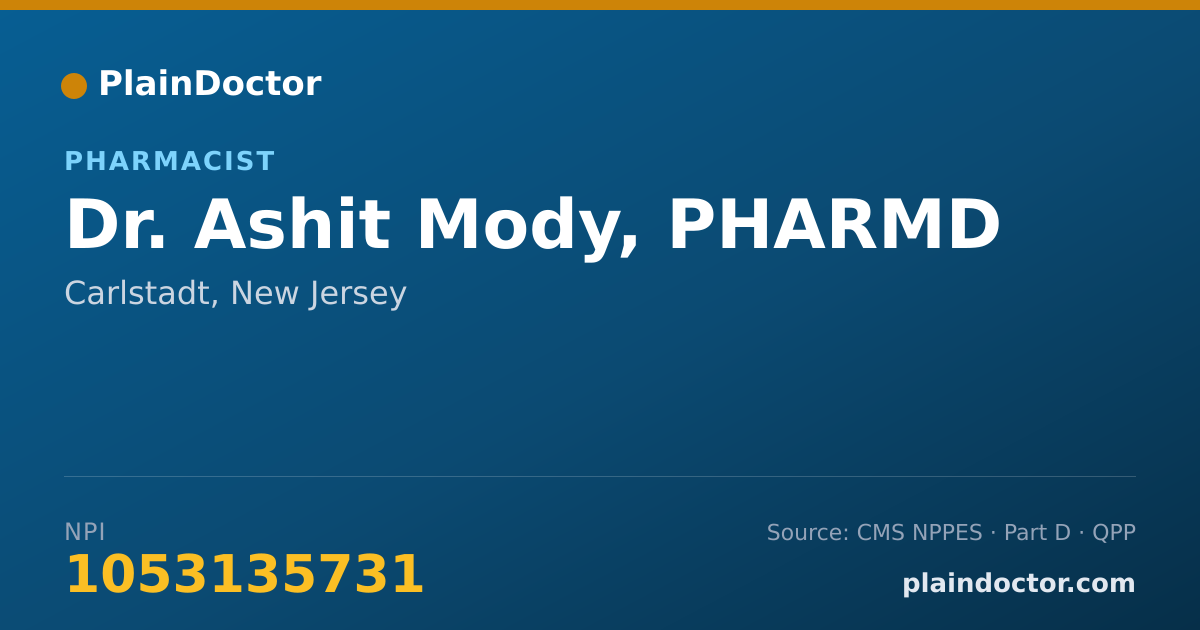 Shareable card for Ashit Mody, PHARMD - Pharmacist, Carlstadt, NJ