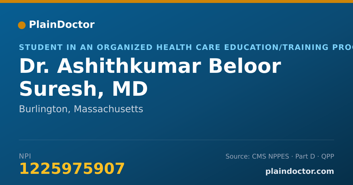 Shareable card for Ashithkumar Beloor Suresh, MD - Student in an Organized Health Care Education/Training Program, Burlington, MA