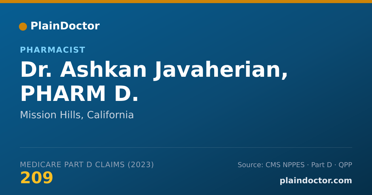 Shareable card for Ashkan Javaherian, PHARM D. - Pharmacist, Mission Hills, CA