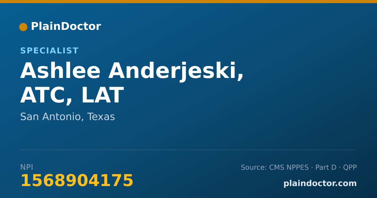 Shareable card for Ashlee Anderjeski, ATC, LAT - Specialist, San Antonio, TX