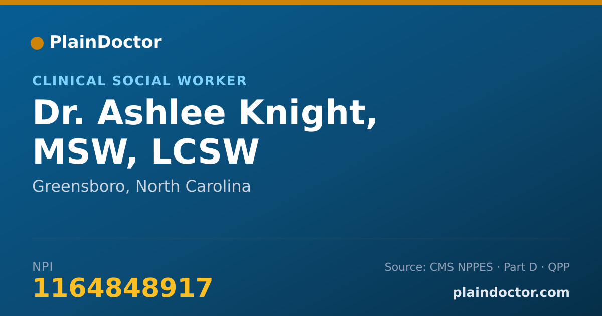 Shareable card for Ashlee Knight, MSW, LCSW - Clinical Social Worker, Greensboro, NC