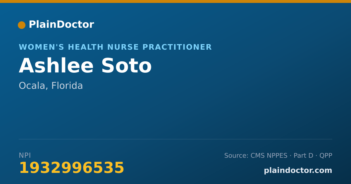 Shareable card for Ashlee Soto - Women's Health Nurse Practitioner, Ocala, FL