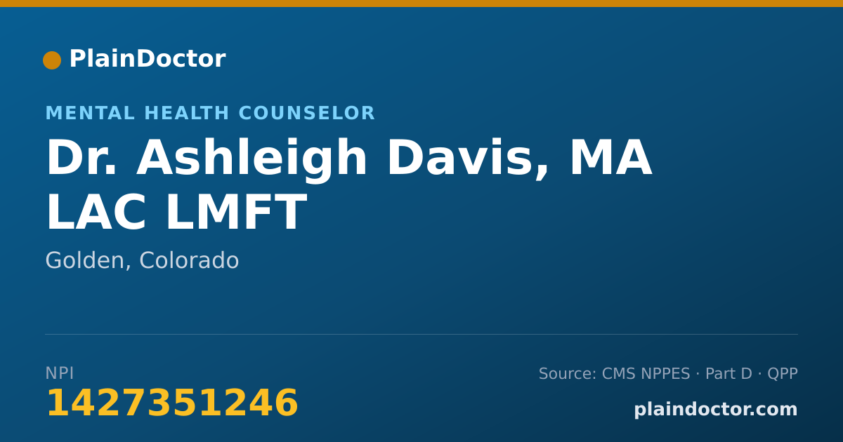 Shareable card for Ashleigh Davis, MA LAC LMFT - Mental Health Counselor, Golden, CO