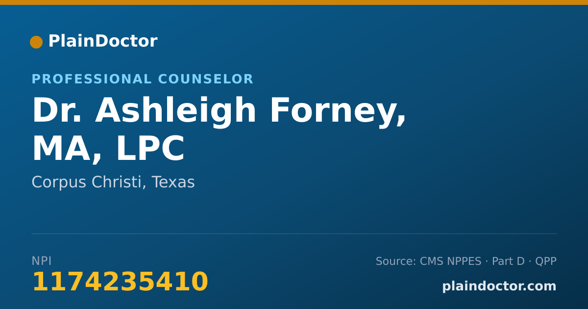 Shareable card for Ashleigh Forney, MA, LPC - Professional Counselor, Corpus Christi, TX