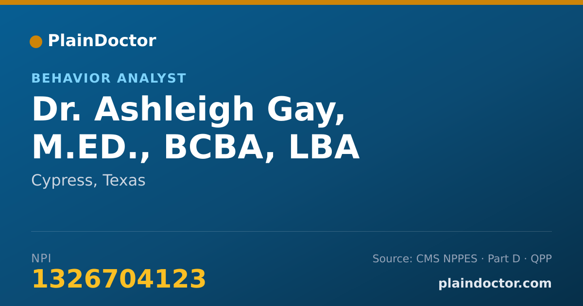 Shareable card for Ashleigh Gay, M.ED., BCBA, LBA - Behavior Analyst, Cypress, TX