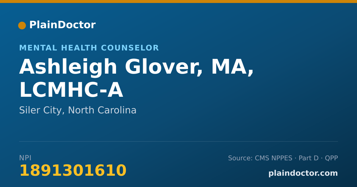 Shareable card for Ashleigh Glover, MA, LCMHC-A - Mental Health Counselor, Siler City, NC