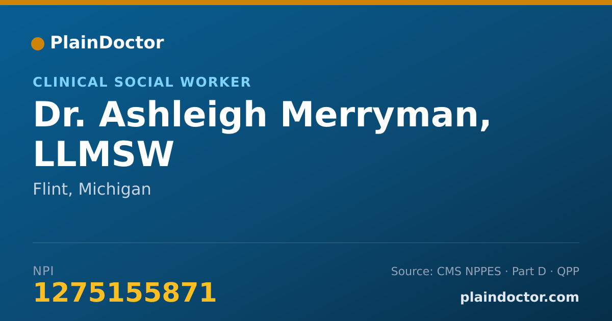 Shareable card for Ashleigh Merryman, LLMSW - Clinical Social Worker, Flint, MI