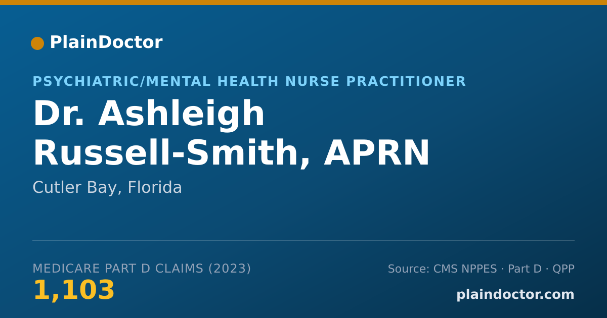 Shareable card for Ashleigh Russell-Smith, APRN - Psychiatric/Mental Health Nurse Practitioner, Cutler Bay, FL