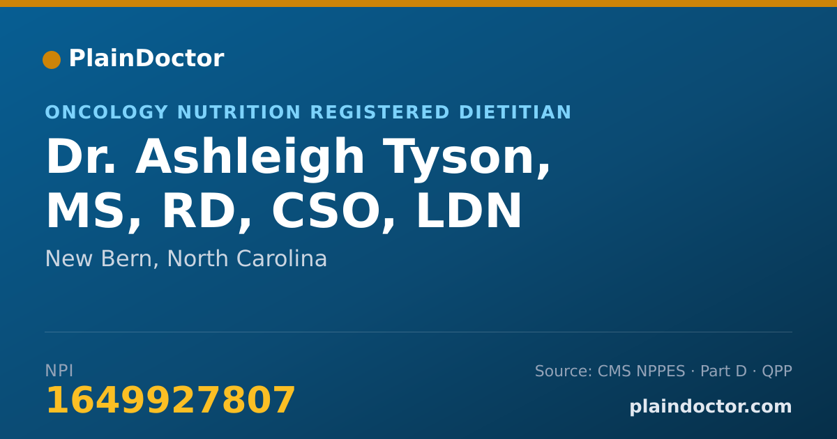 Shareable card for Ashleigh Tyson, MS, RD, CSO, LDN - Oncology Nutrition Registered Dietitian, New Bern, NC